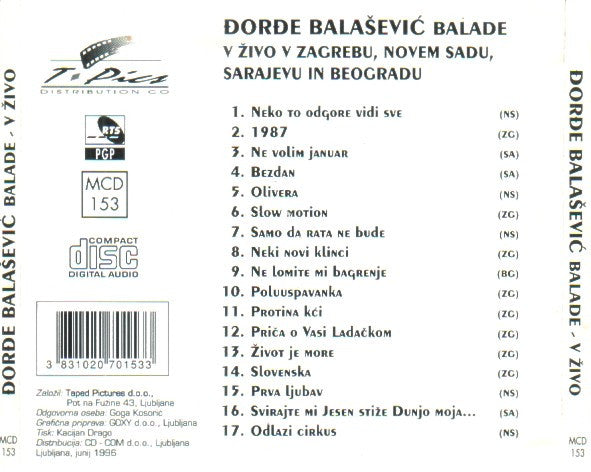 Đorđe Balašević : U Tvojim Molitvama - Balade V Živo (2xCD, Album, RE)