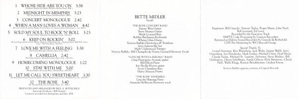 Bette Midler : The Rose (The Original Soundtrack Recording) (CD, Album, RE)