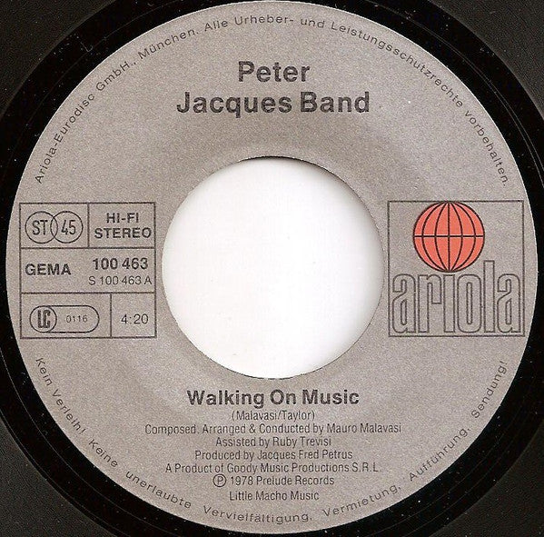 Peter Jacques Band : Walking On Music / Fly With The Wind (7", Single, Sil)