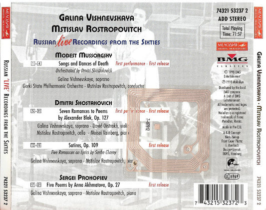 Galina Vishnevskaya • Mstislav Rostropovich - Modest Mussorgsky • Dmitri Shostakovich • Sergei Prokofiev : Russian Live Recordings From The Sixties (CD, RM)