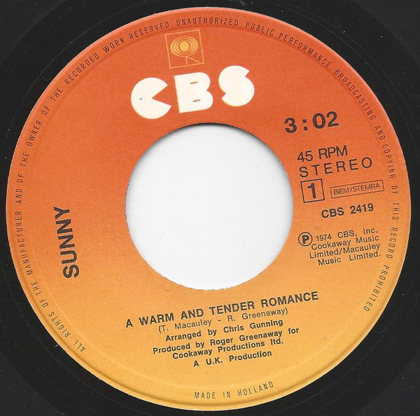 Sunny Leslie : A Warm And Tender Romance (7")