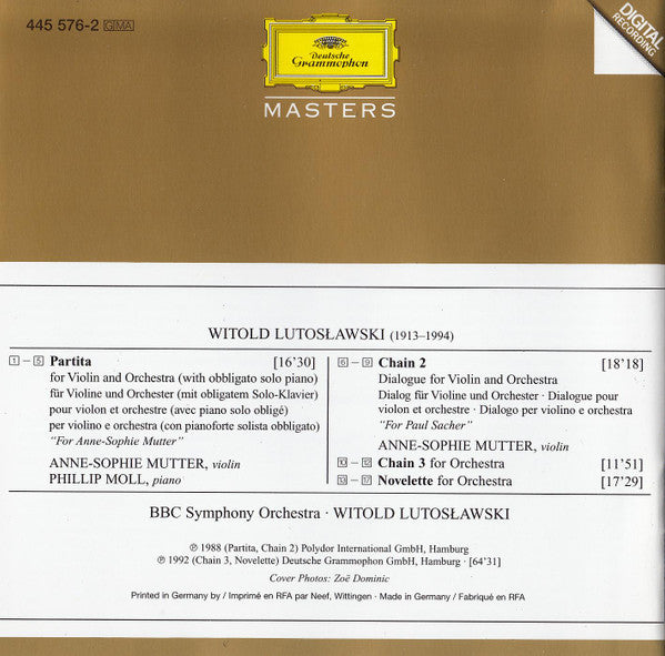 Witold Lutoslawski - Anne-Sophie Mutter, Phillip Moll, BBC Symphony Orchestra : Lutosławski Conducts Lutosławski (Partita · Chain 2 · Chain 3 · Novelette) (CD, Comp)