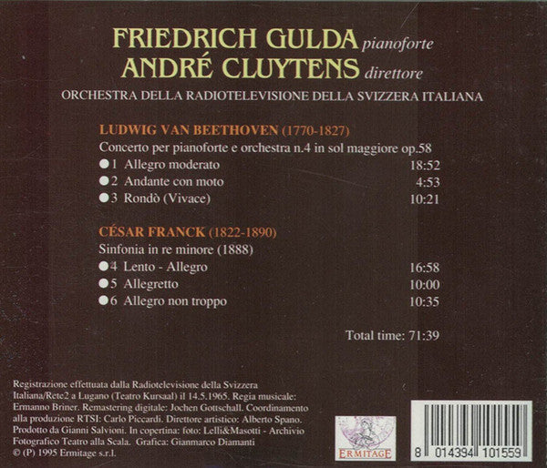 Friedrich Gulda, André Cluytens, Orchestra Della Radio Televisione Della Svizzera Italiana : Beethoven: Concerto No. 4 Op. 58, Franck: Sinfonia In Re Minore (CD, Album, RM)