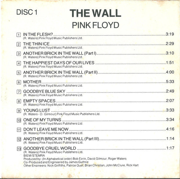 Pink Floyd : The Wall (2xCD, Album, RE)