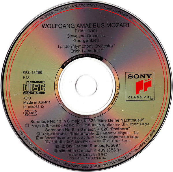 Mozart*, George Szell ۰ Erich Leinsdorf : Eine Kleine Nachtmusik - Posthorn Serenade - Six German Dances (CD, Comp, RM)