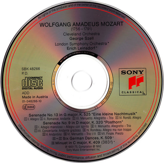 Mozart*, George Szell ۰ Erich Leinsdorf : Eine Kleine Nachtmusik - Posthorn Serenade - Six German Dances (CD, Comp, RM)