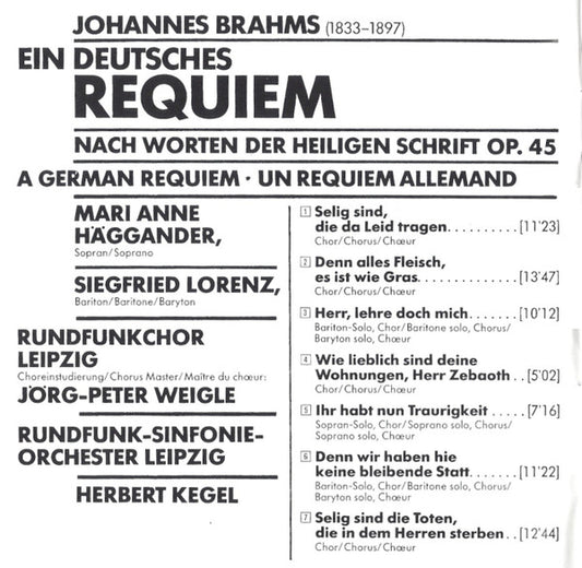 Johannes Brahms - Herbert Kegel - Rundfunk-Sinfonie-Orchester Leipzig : Ein Deutsches Requiem (CD)