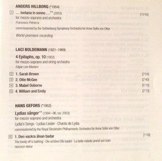 Hillborg*, Boldemann*, Gefors*, Anne Sofie Von Otter, Gothenburg Symphony Orchestra*, Kent Nagano : Orchestral Songs (CD, Album)