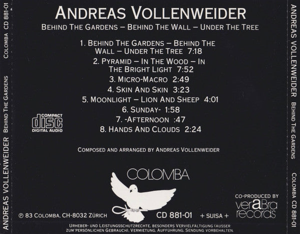 Andreas Vollenweider : Behind The Gardens - Behind The Wall - Under The Tree (CD, Album, RE)
