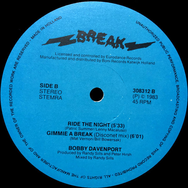 Bobby Davenport : Gimmie A Break (12")