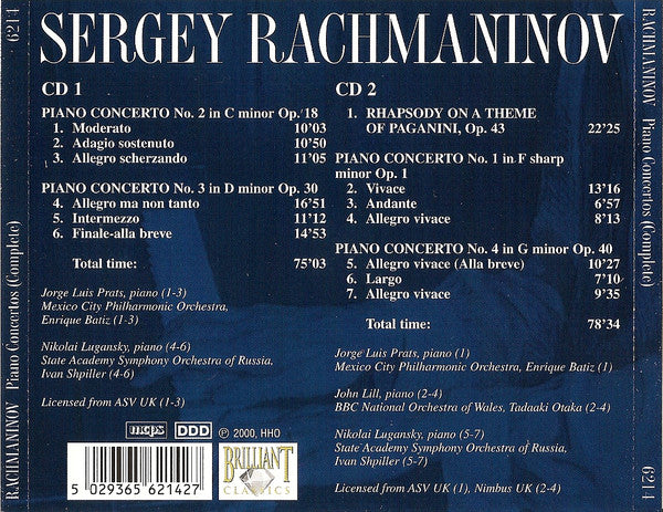 Sergei Vasilyevich Rachmaninoff, Nikolai Lugansky, Jose Luis Prats : Piano Concertos (Complete), Paganini Rhapsody (2xCD, Comp + Box)