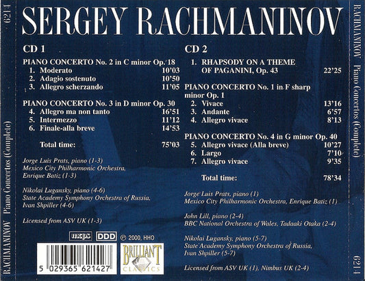 Sergei Vasilyevich Rachmaninoff, Nikolai Lugansky, Jose Luis Prats : Piano Concertos (Complete), Paganini Rhapsody (2xCD, Comp + Box)