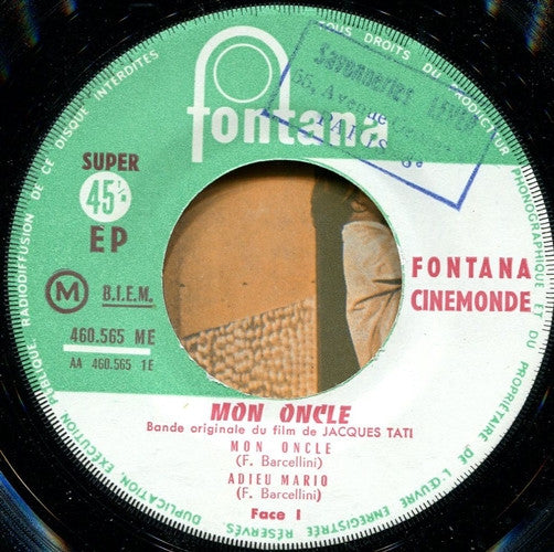 Franck Barcellini & Alain Romans : Bande Originale Du Film De Jacques Tati "Mon Oncle" (7", EP, RE)