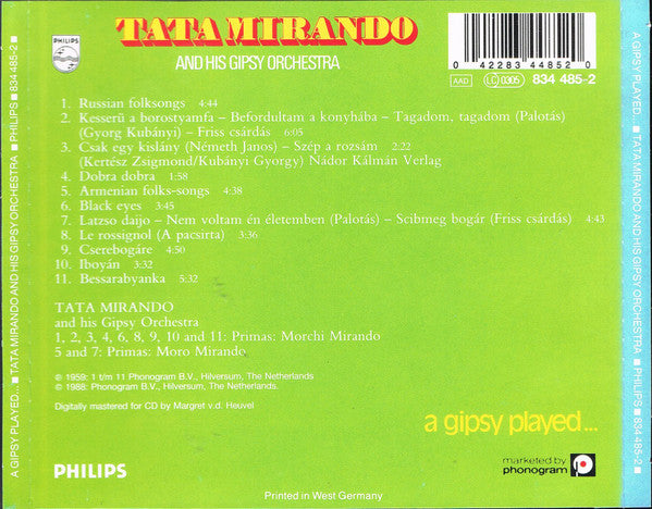 Tata Mirando And His Gipsy Orchestra : A Gipsy Played... (CD, Album, RE)