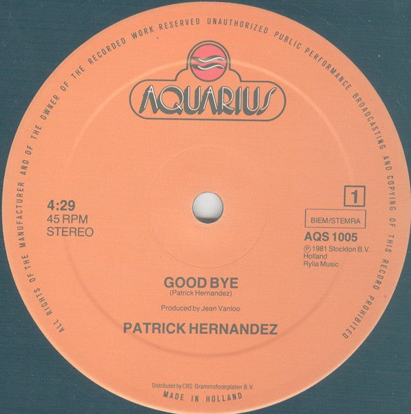 Patrick Hernandez : Good Bye (12", Maxi)