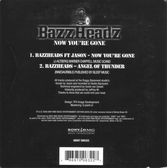 Bazzheadz : Now You're Gone (CD, Single)