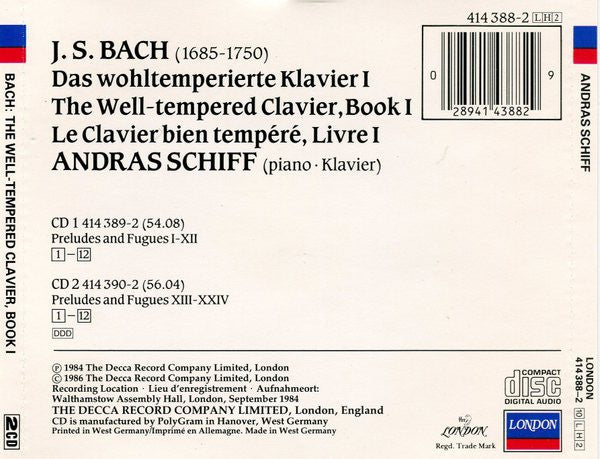Johann Sebastian Bach, András Schiff : The Well-Tempered Clavier, Book I (2xCD, Album)