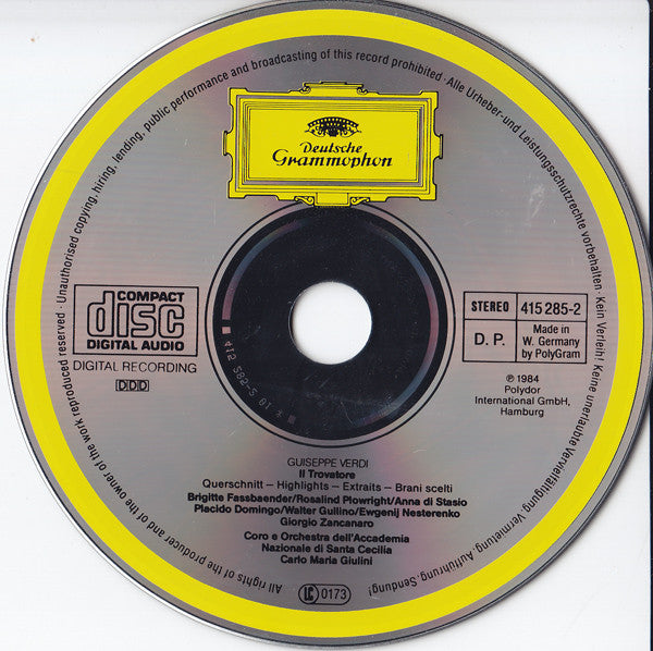 Giuseppe Verdi, Placido Domingo, Rosalind Plowright, Brigitte Fassbaender, Giorgio Zancanaro, Evgeny Nesterenko, Coro Dell'Accademia Nazionale Di Santa Cecilia E Orchestra Dell'Accademia Nazionale Di Santa Cecilia, Carlo Maria Giulini : Il Trovatore - Querschnitt (CD, Album, PDO)