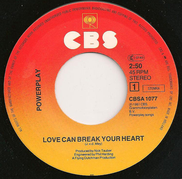 Powerplay (4) : Love Can Break Your Heart / Stage Fright (7", Single)