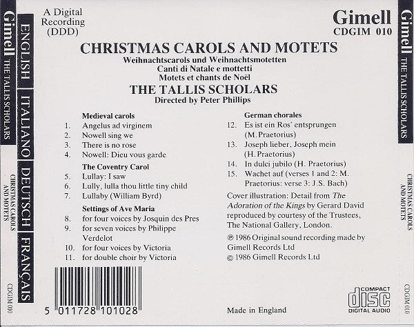 The Tallis Scholars & Peter Phillips (2) : Christmas Carols And Motets / Weihnachtscarols Und Weihnachtsmotetten / Canti Di Natale E Mottetti / Motets Et Chants De Noël (CD, Album, Emp)