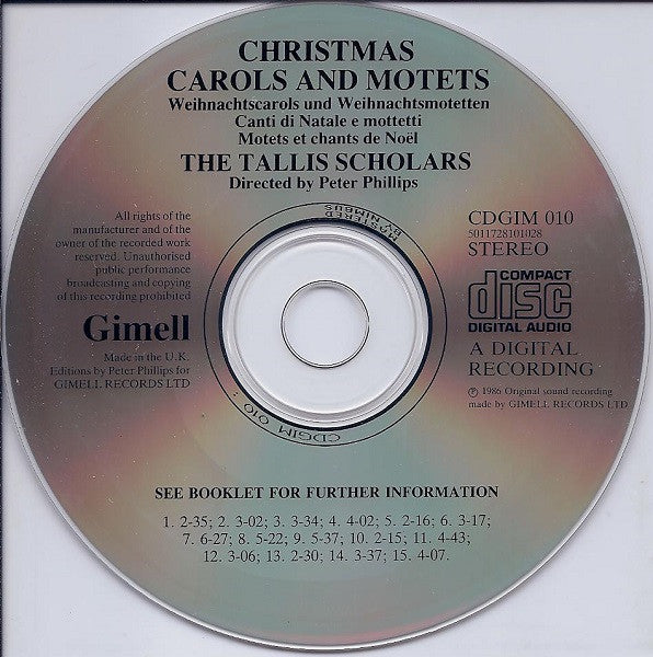 The Tallis Scholars & Peter Phillips (2) : Christmas Carols And Motets / Weihnachtscarols Und Weihnachtsmotetten / Canti Di Natale E Mottetti / Motets Et Chants De Noël (CD, Album, Emp)