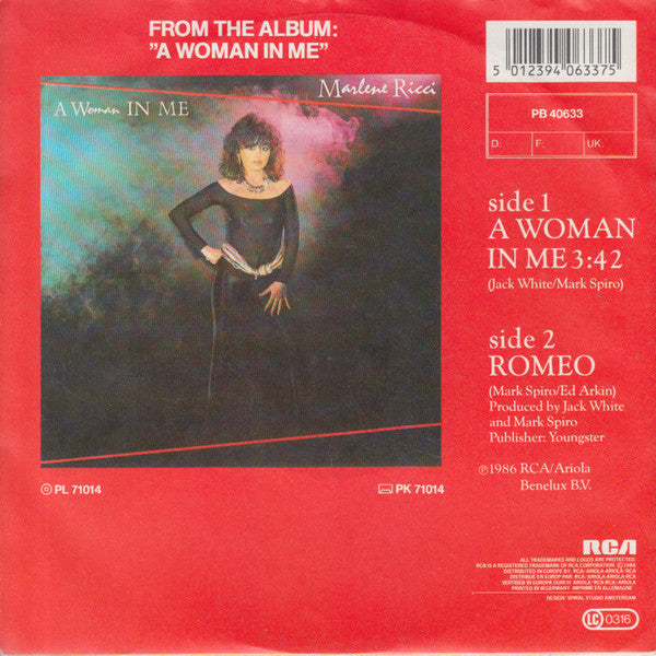 Marlene Ricci : A Woman In Me  (7", Single)
