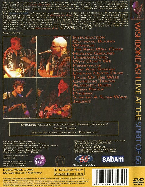 Wishbone Ash : Live At The Spirit Of 66 (DVD-V, PAL)