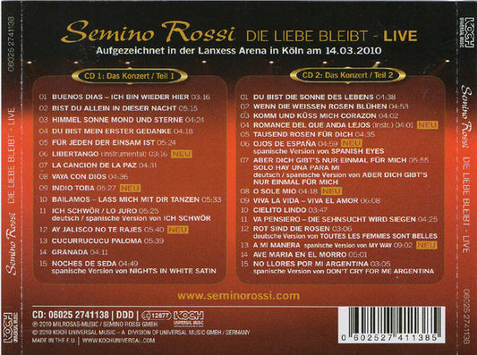 Semino Rossi : Die Liebe Bleibt Live (2xCD, Album)
