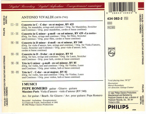 Antonio Vivaldi, I Musici, Pepe Romero, Massimo Paris : Guitar Concertos (CD)