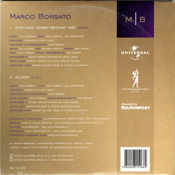 Marco Borsato : Afscheid Nemen Bestaat Niet (CD, Single, Car)