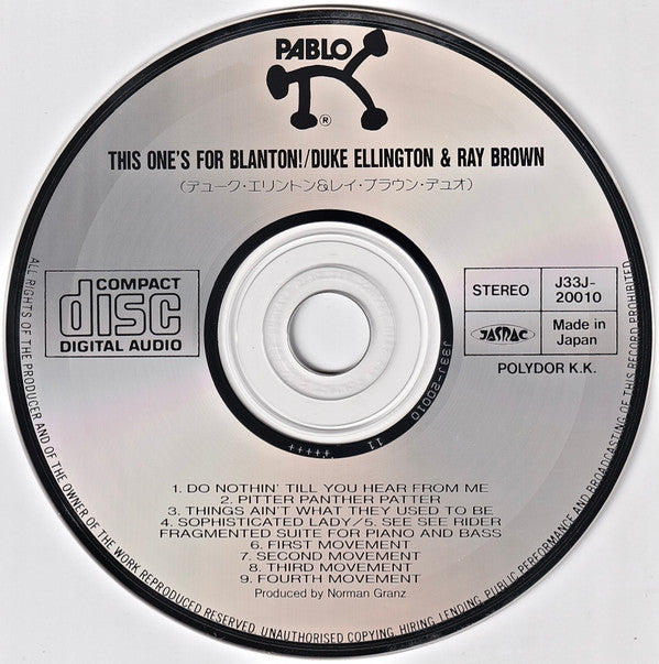 Duke Ellington And Ray Brown : This One's For Blanton! (CD, Album, RE)