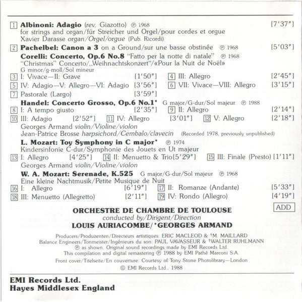 Tomaso Albinoni, Johann Pachelbel, Arcangelo Corelli, Georg Friedrich Händel, Wolfgang Amadeus Mozart, Louis Auriacombe : Baroque Classics (CD, RM)