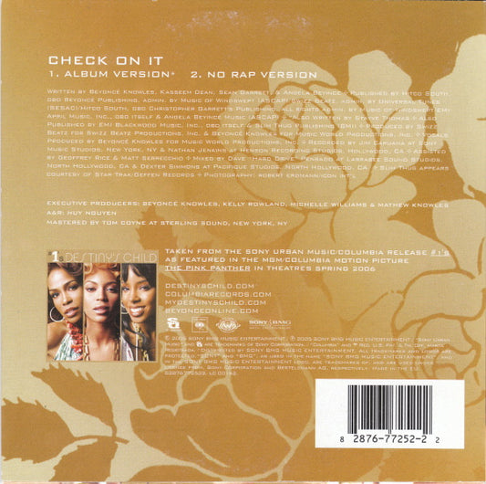 Beyoncé Featuring Slim Thug : Check On It (CD, Single, Car)