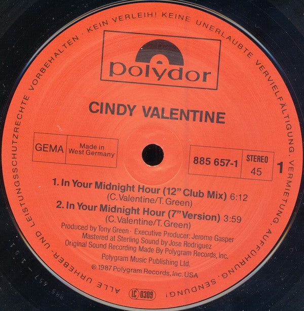 Cindy Valentine : In Your Midnight Hour (12")