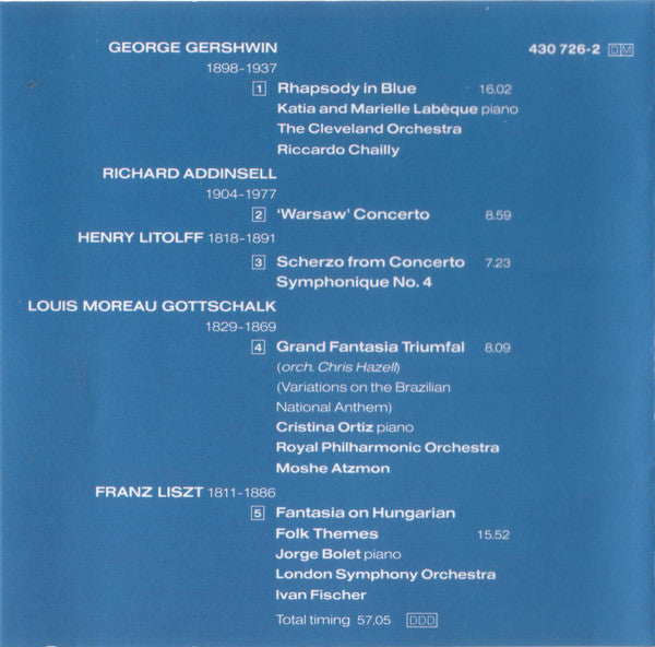 George Gershwin / Richard Addinsell, Henry Litolff, Louis Moreau Gottschalk, Franz Liszt : Rhapsody In Blue / Warsaw Concerto (CD, Comp)