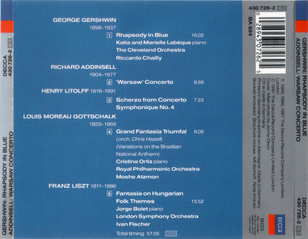 George Gershwin / Richard Addinsell, Henry Litolff, Louis Moreau Gottschalk, Franz Liszt : Rhapsody In Blue / Warsaw Concerto (CD, Comp)