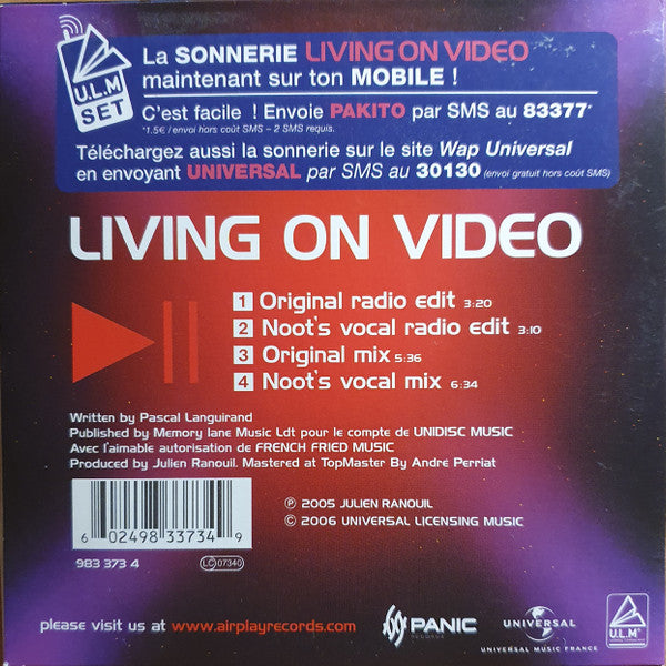 Pakito : Living On Video (CD, Single, Car)