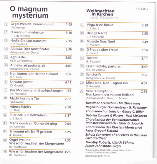 Dresdner Kreuzchor, Regensburger Domspatzen, Thomanerchor, Escolanía De Montserrat, Gabrieli Consort : O Magnum Mysterium (Weihnachten In Kirchen Und Klöstern) (CD)