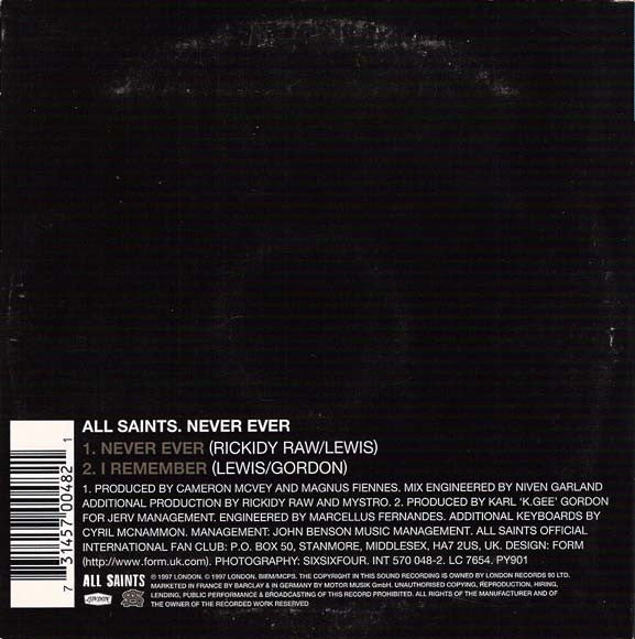 All Saints : Never Ever (CD, Single, Car)