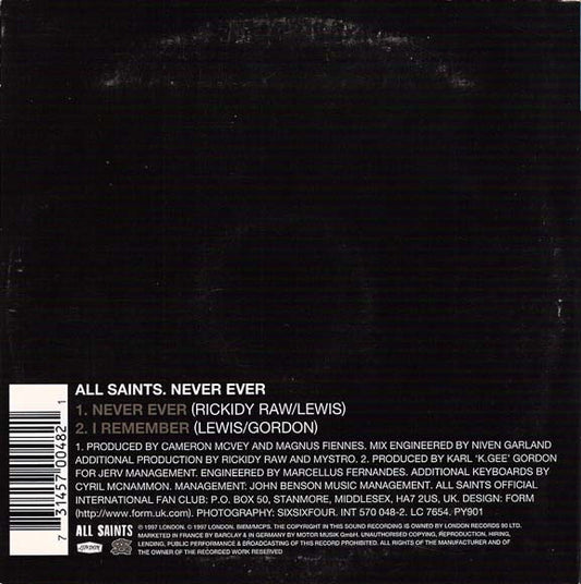 All Saints : Never Ever (CD, Single, Car)