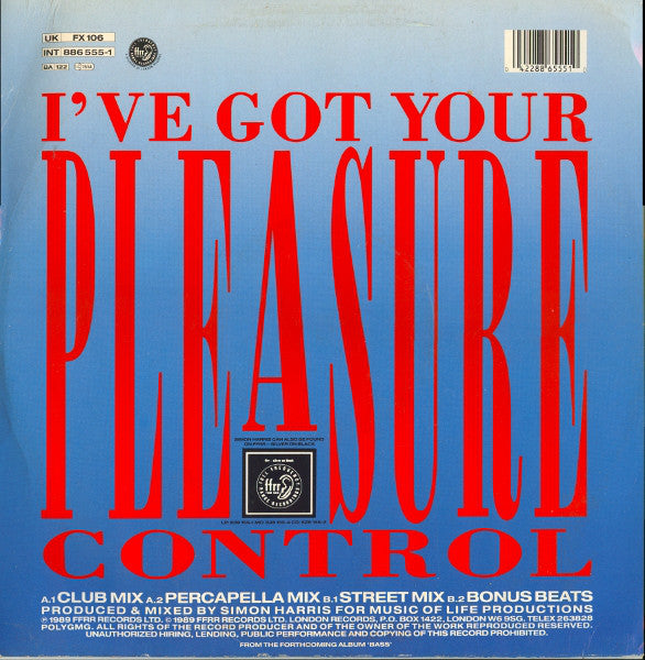 Simon Harris Featuring Lonnie Gordon : I've Got Your Pleasure Control (12")