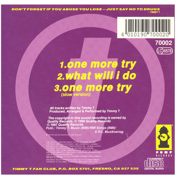 Timmy T : One More Try (CD, Single, Car)