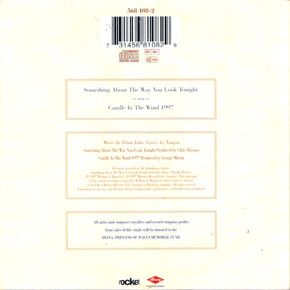 Elton John : Something About The Way You Look Tonight / Candle In The Wind 1997 (CD, Single, Car)