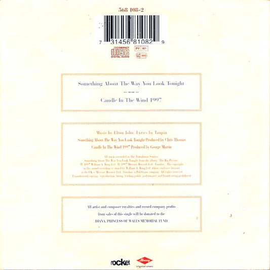 Elton John : Something About The Way You Look Tonight / Candle In The Wind 1997 (CD, Single, Car)