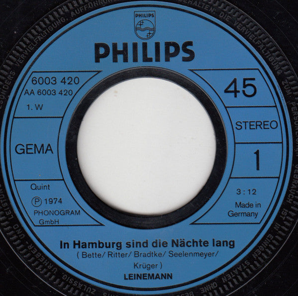 Leinemann : In Hamburg Sind Die Nächte Lang (7", Single)