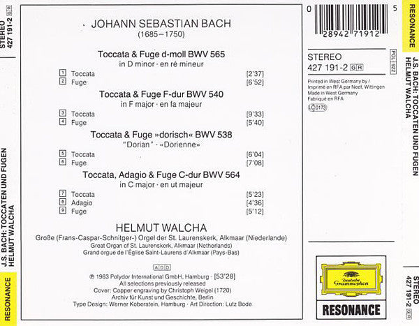 Johann Sebastian Bach / Helmut Walcha : Toccaten Und Fugen (CD)