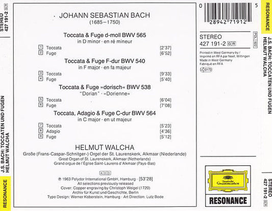 Johann Sebastian Bach / Helmut Walcha : Toccaten Und Fugen (CD)
