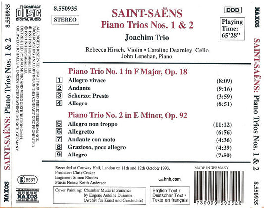Camille Saint-Saëns, Joachim Trio : Piano Trios Nos. 1 & 2 (CD, Album, RE)