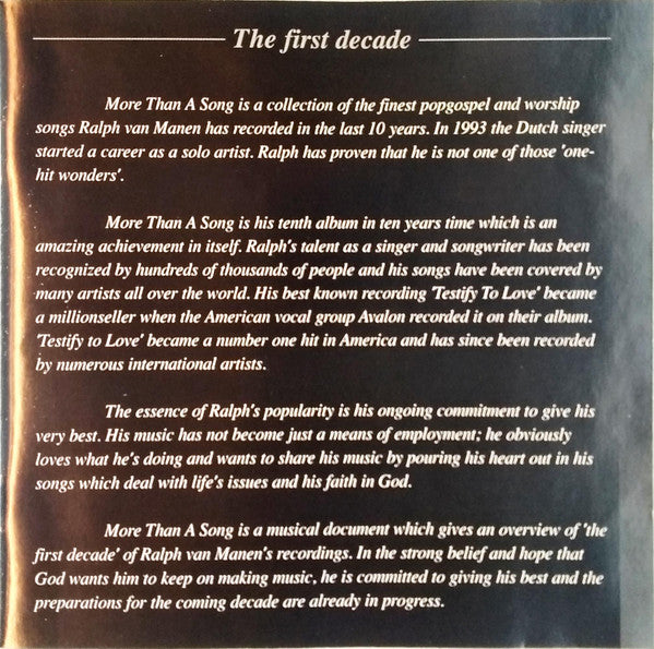 Ralph Van Manen : More Than A Song: The First Decade (2xCD, Comp)
