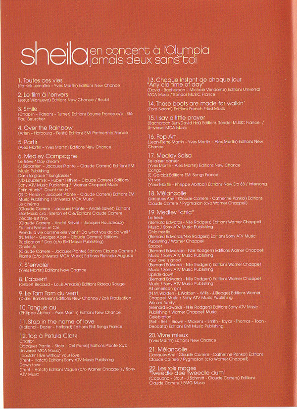 Sheila (5) : En Concert A L'Olympia, Jamais Deux Sans Toi (DVD)
